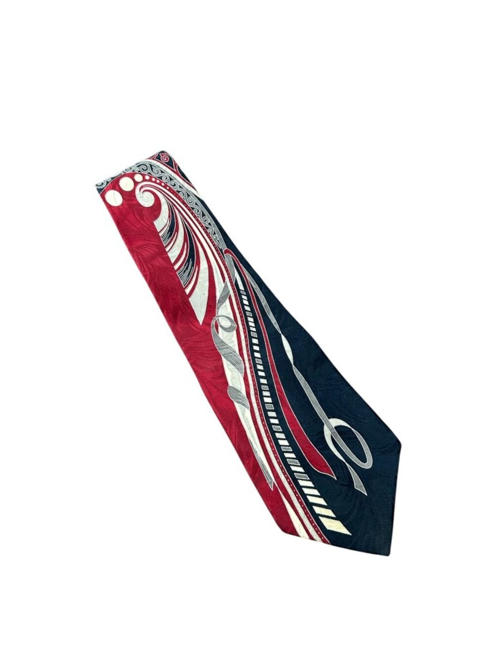 Erreuno Milano One Size Red Navy Italian Silk Abstract Necktie jacquard Retro